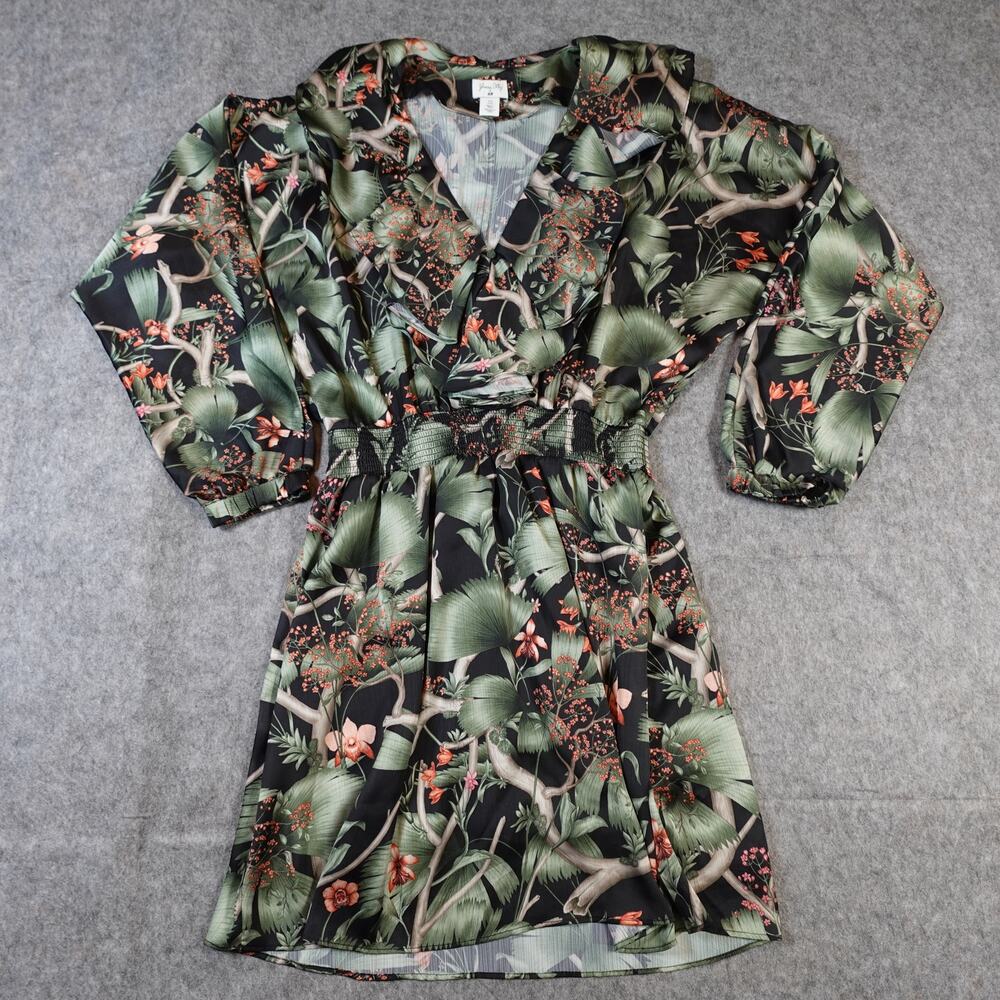 Johanna Ortiz H&M Dress Womens Medium Mini Floral Tropical Long Sleeve Satin